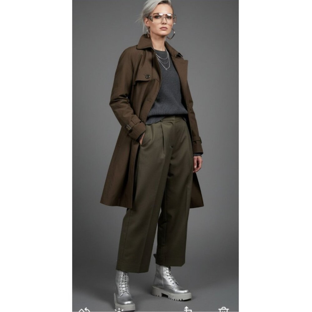 Rainforest Long Sleeve Front Button Belted Trench Coat Wool Lined Brown W/ M